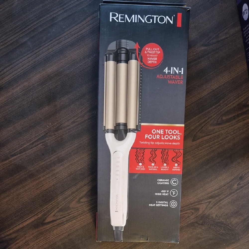 Remington 4-in-1 Adjustable Hair Waver in Black and Gold